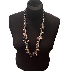 Pink And Gray Ribbon Necklace